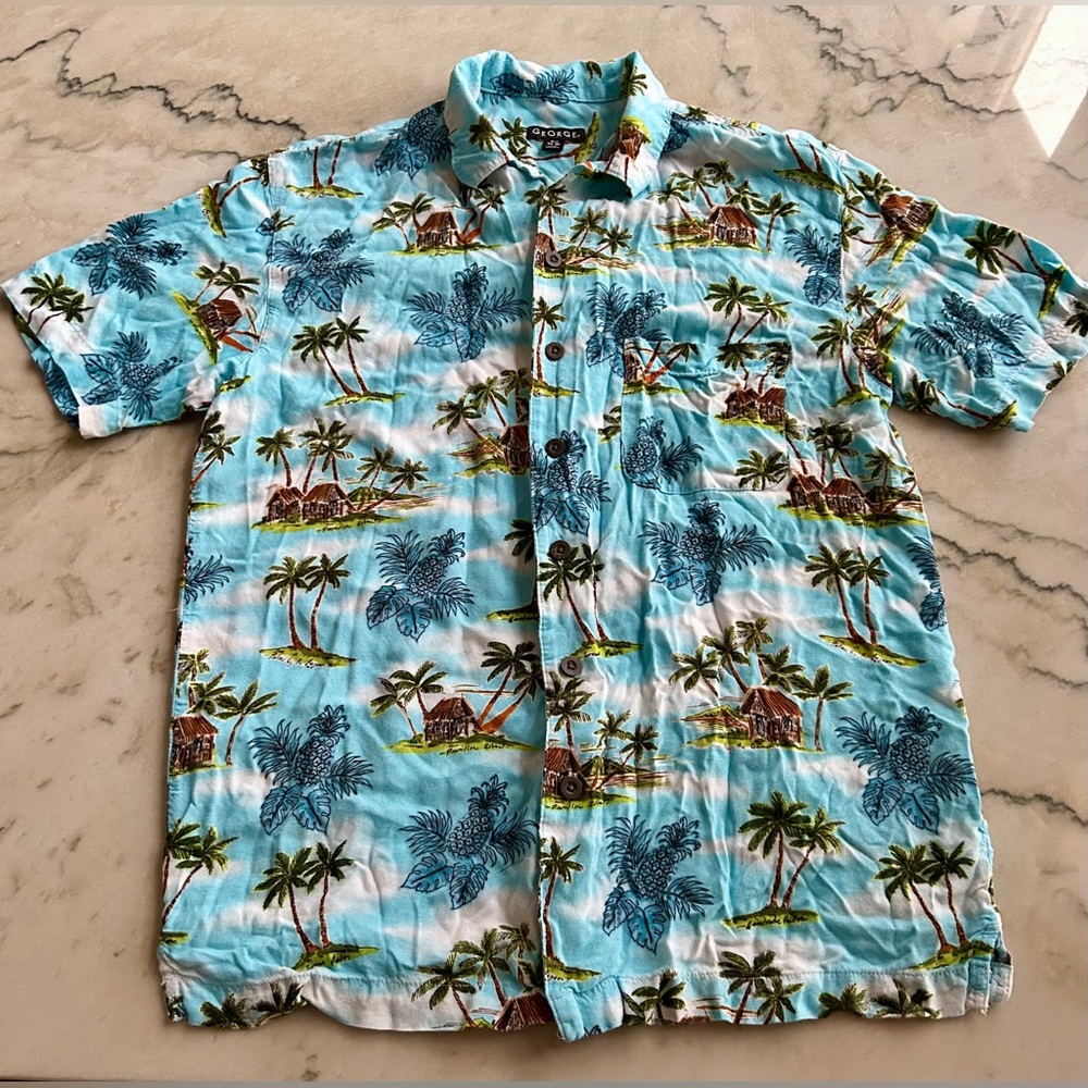 George Blue Tropical Print Men's Shirt- Small 34-36